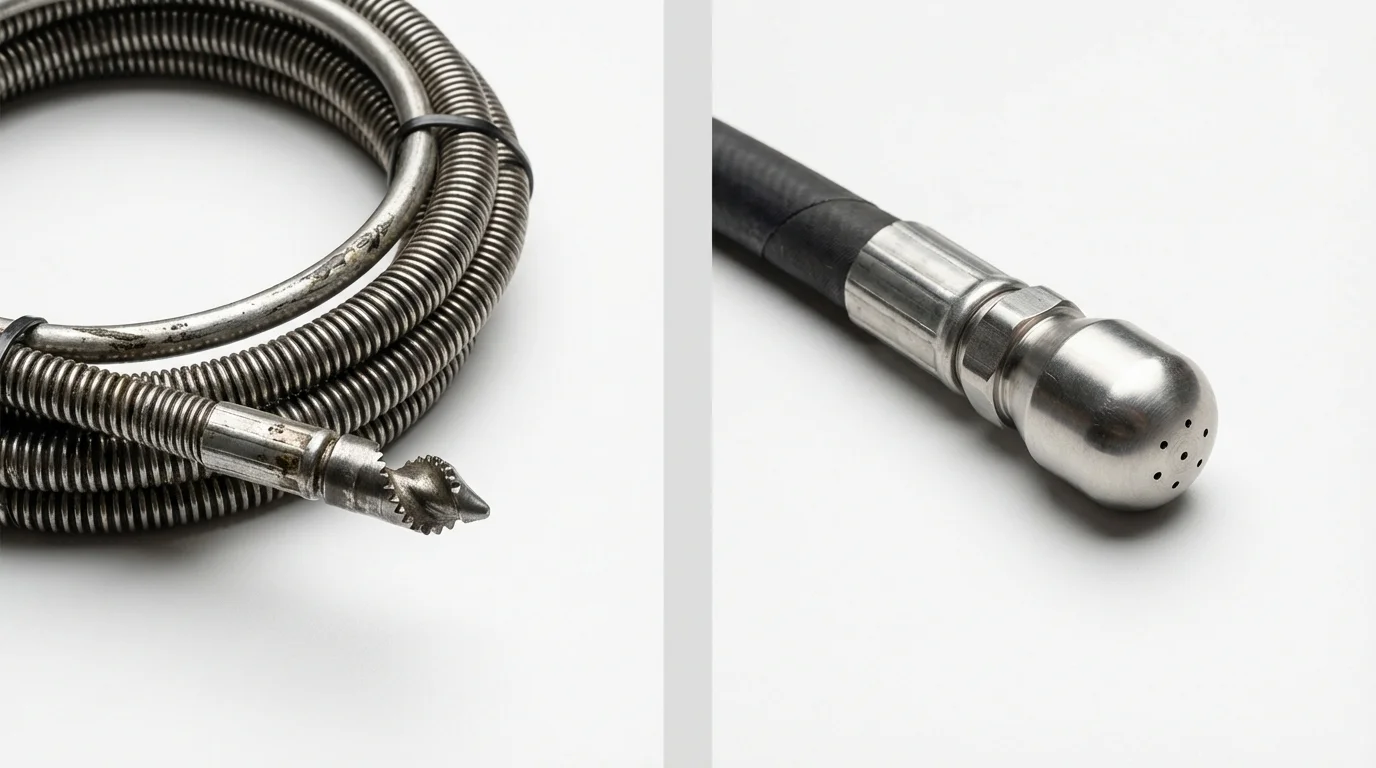 Drain snake cable and hydro jetting nozzle used for drain cleaning in Sunbury, OH