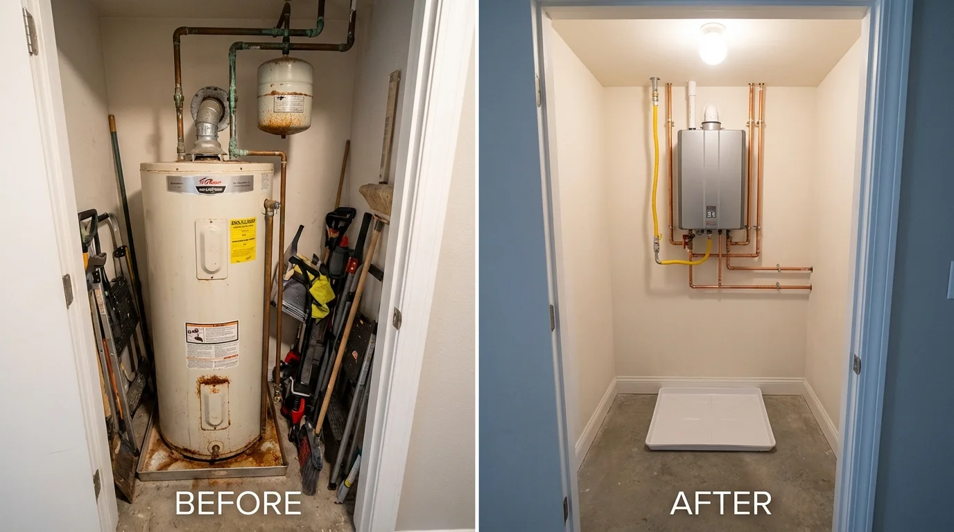 Tank water heater versus wall-mounted tankless unit comparison for Sunbury, OH homeowners